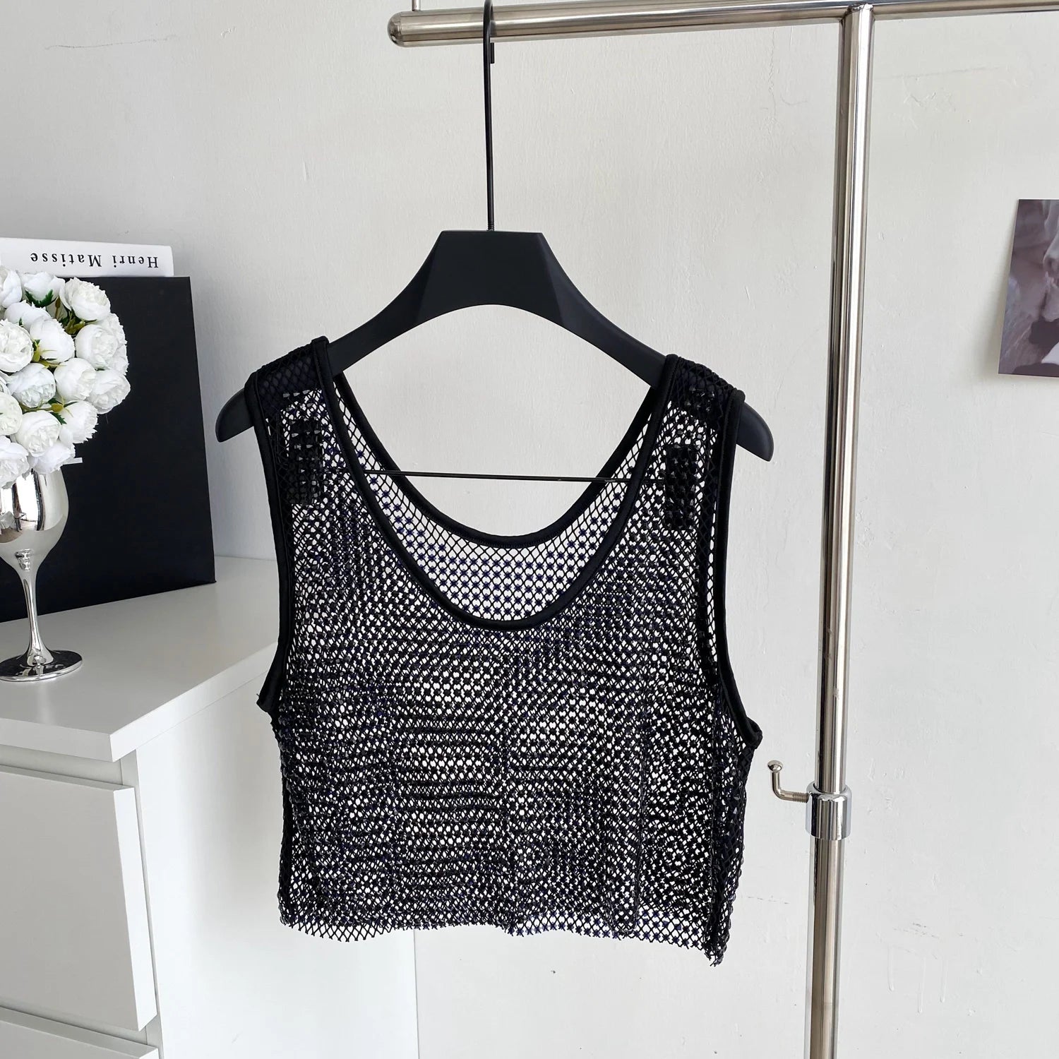 Ele Svel Women's Vest Summer Me Hollow Heavy Embroidery ort Design Street Sexy Top Faion Commute Sle Slim Fit