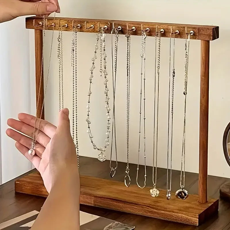12/18 Hook Jewelry Organizer Display Stand Wood Necklace Hanging Countertop Rack For Earrings Bracelets Showcase Storage Rack