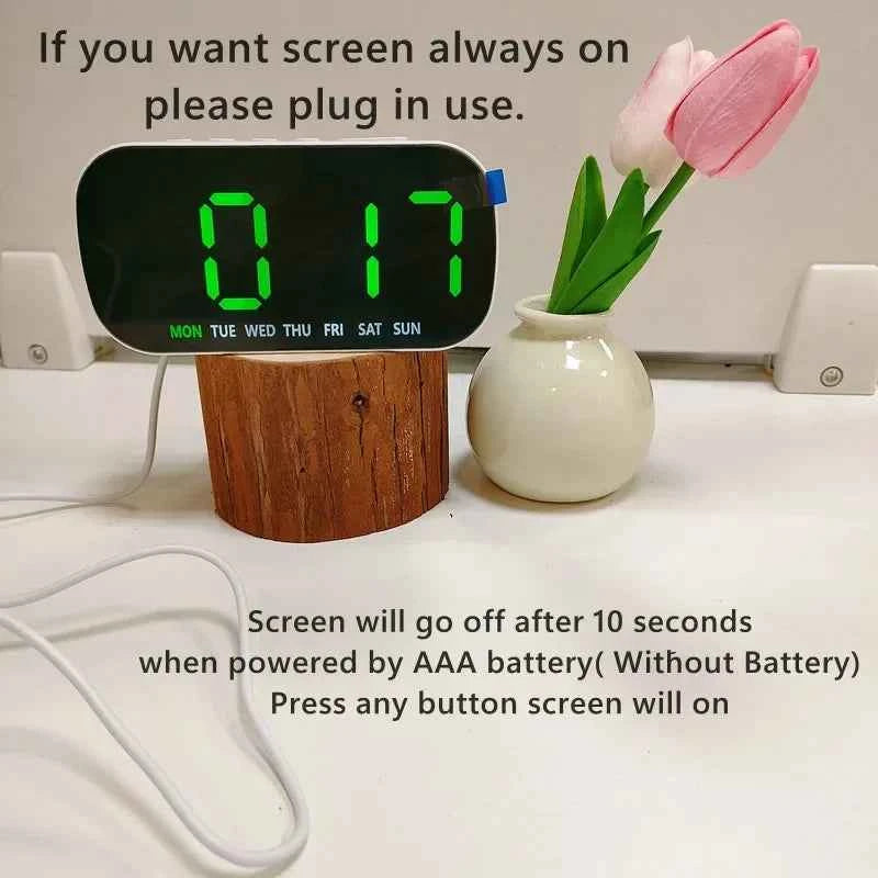 Digital Alarm Clock USB Powered Temperature Date Week Dual Alarm Night Mode Snooze Clock 5 Levels of Brightness 12/24H LED Clock