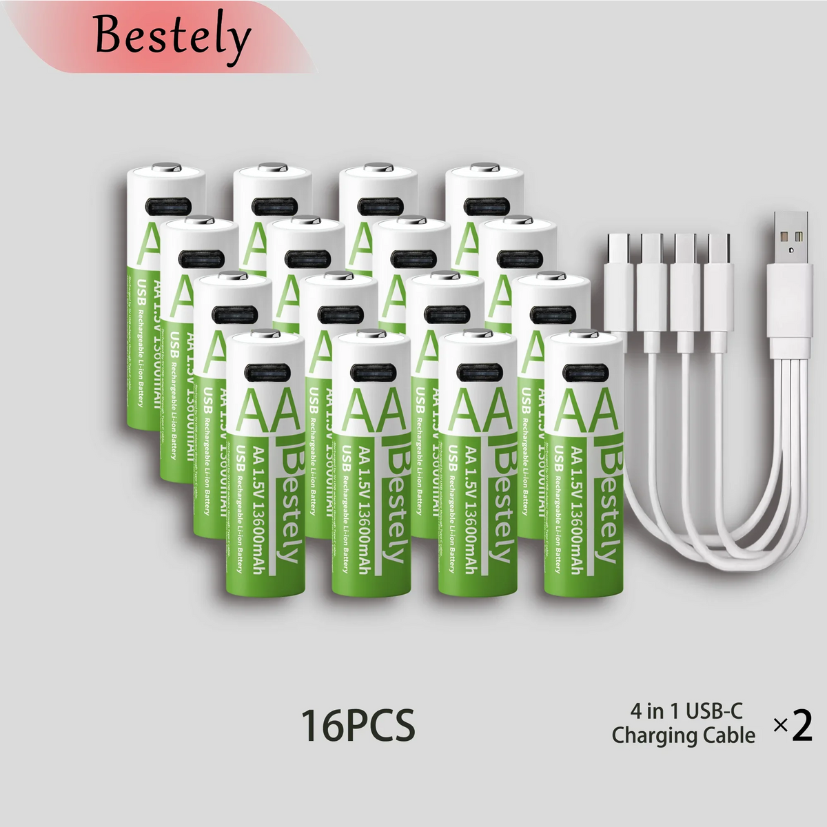 16 pcs batteries Color 1.5V AA USB Rechargeable Lithium Battery 13600mAh
