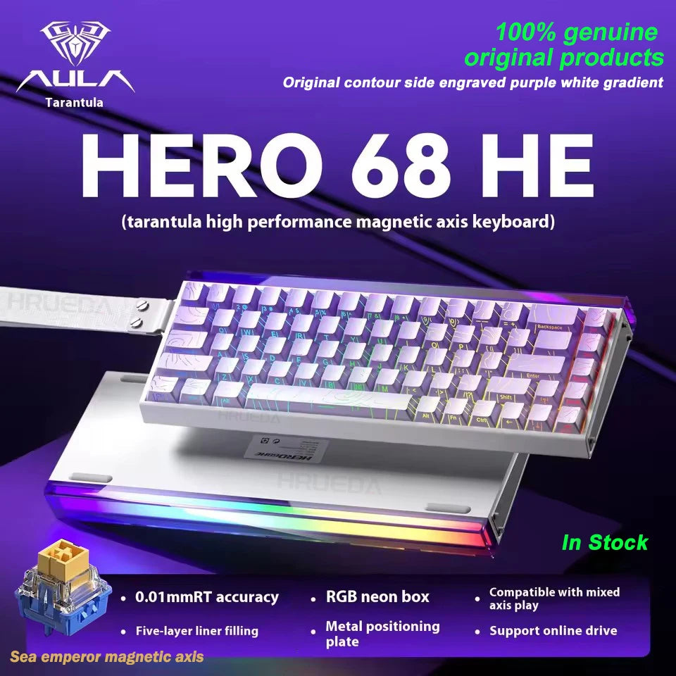 AULA HERO68 HE Magnetic Switch Wired Gaming Keyboard Rapid Trigger 8K Return Esports Gamer Keyboard RGB Wired Gaming Keyboard
