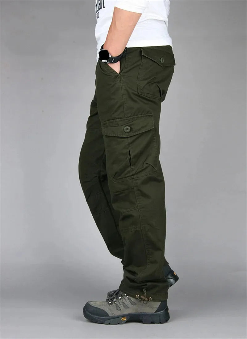 New Men's Pants Multi Pockets Baggy Men Outwear Straight Slacks  Workout Pants Outwear Casual Cotton Long Trousers