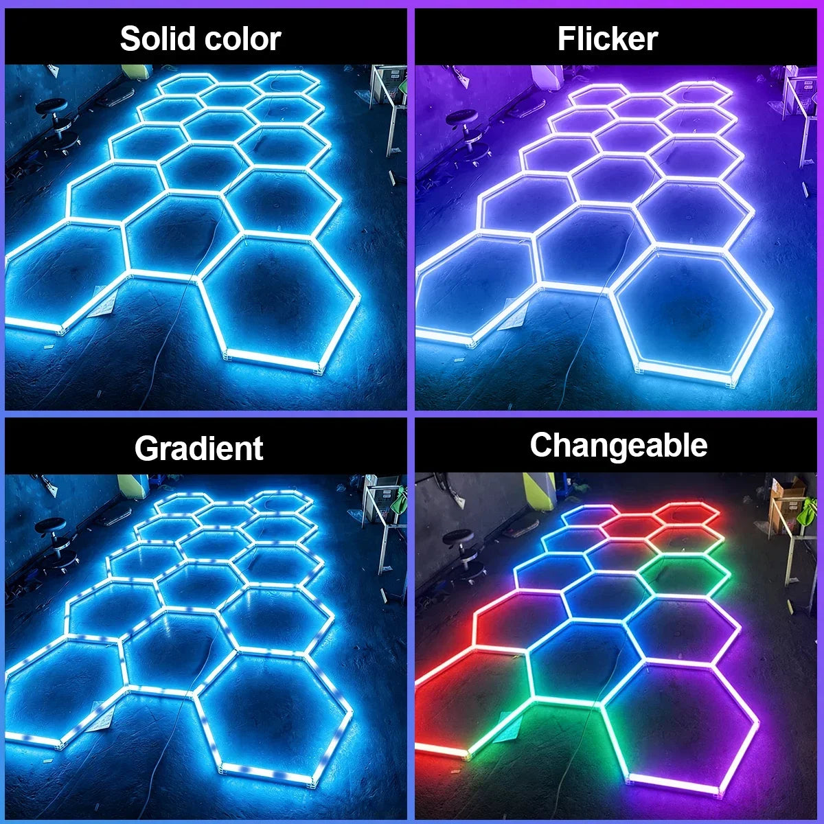 Smart hexagonal honeycomb RGB ambient tube light DIY modular splicing plug and play color lamp 85V-265V phone APP & remote control support timing shutdown music sync mode brightness and color adjustable, ideal for gaming room