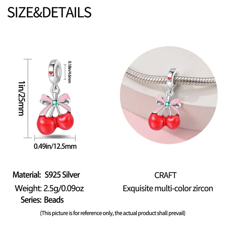 New 925 Silver Color Strawberry Cherry Fruit Series Charms Beads Fit 3mm 925 Original Bracelets DIY Birthday Jewelry Gifts