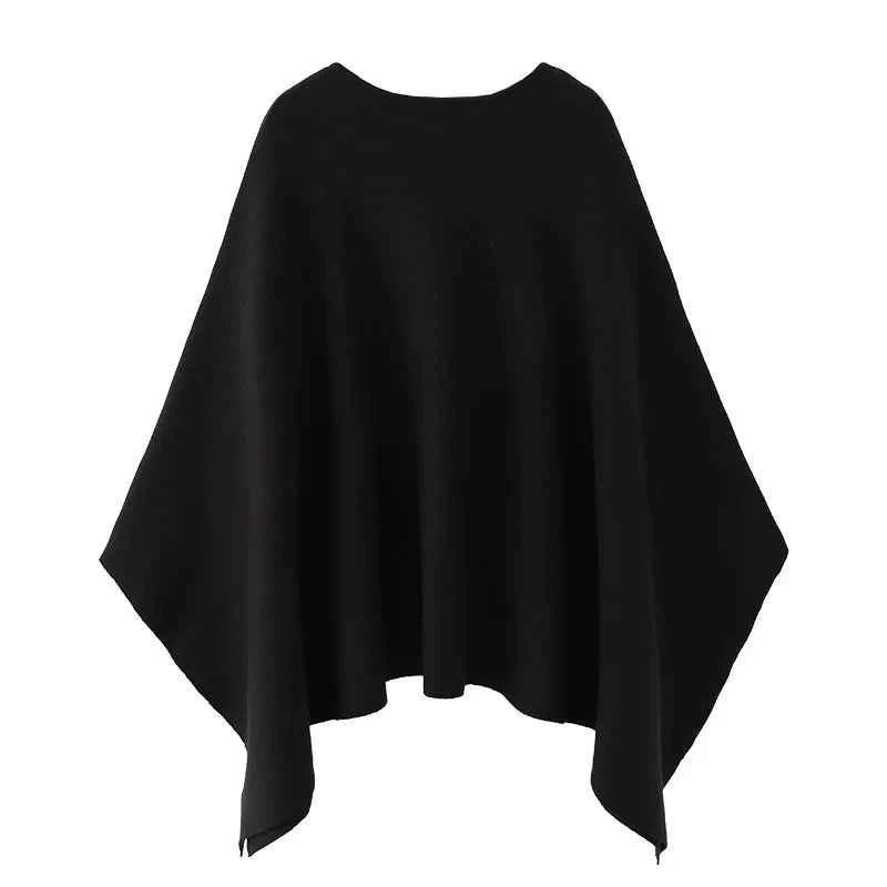 ETJ 2025 women's new fashion oversized loose version of the round neck cape sweater solid color bat sleeve sweater
