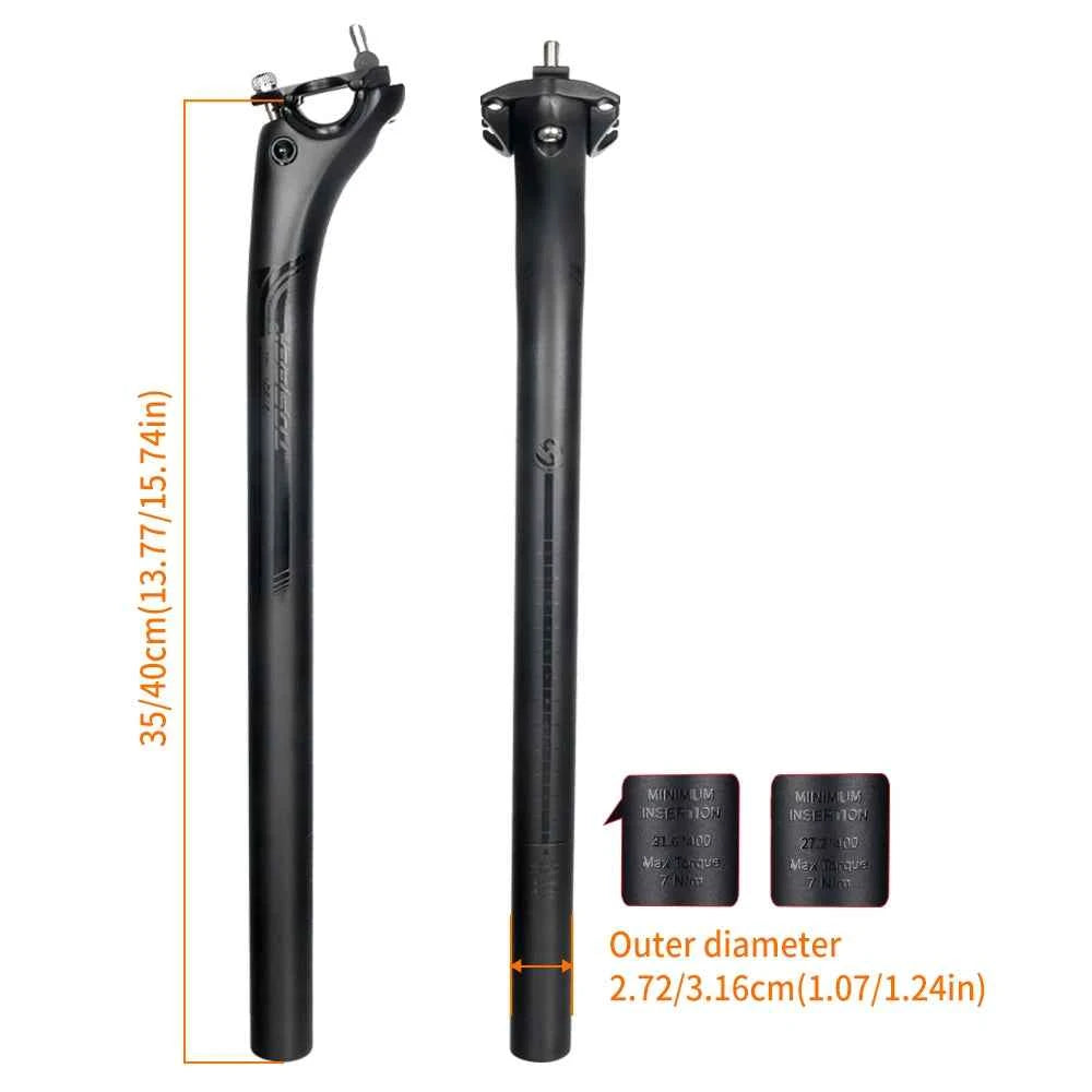 TOSEEK Carbon Seatpost 27.2 31.6mm Length 400mm Matte Black MTB Road Bike Seat Post Seat Tube Bicycle Parts MTB Carbon Canoe