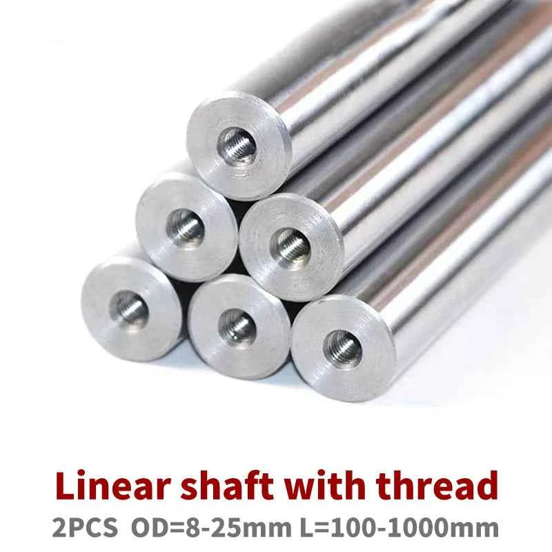 2PCS linear shaft Length100-1000mm OD8/10/12/16/20/25mm with two ends of M4/M5/M6/M8 thread hole depth of 8-16mm Chromed Harden