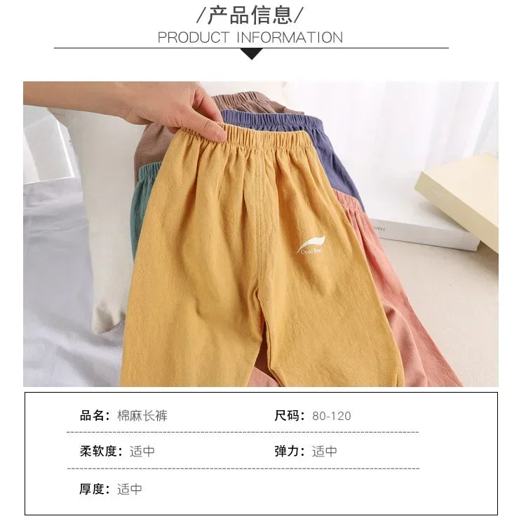 2024 New Children's Pants Summer Baby Boys and Girls Trousers Cotton and Linen Pants