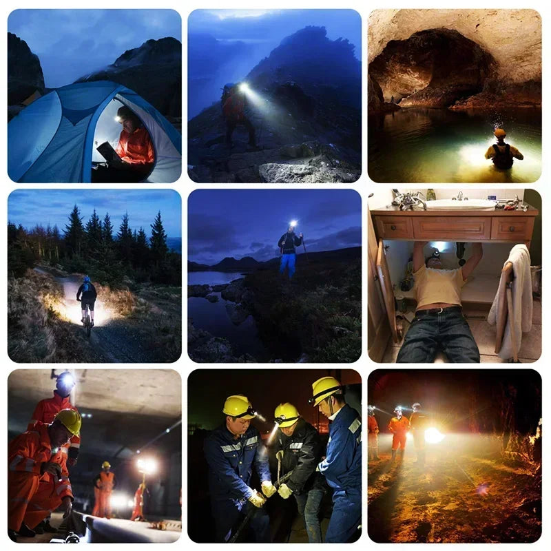 Super Bright LED Headlamp Rechargeable Waterproof Flashlight With XPE COB Beads And Tail Magnet Dual Light Sources Work Light