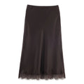 SAW Independent Station Sexy Lace Patchwork Satin Feel Mini Skirt Autumn Fashion Trendy Polyester Fiber Long A-Line Skirt