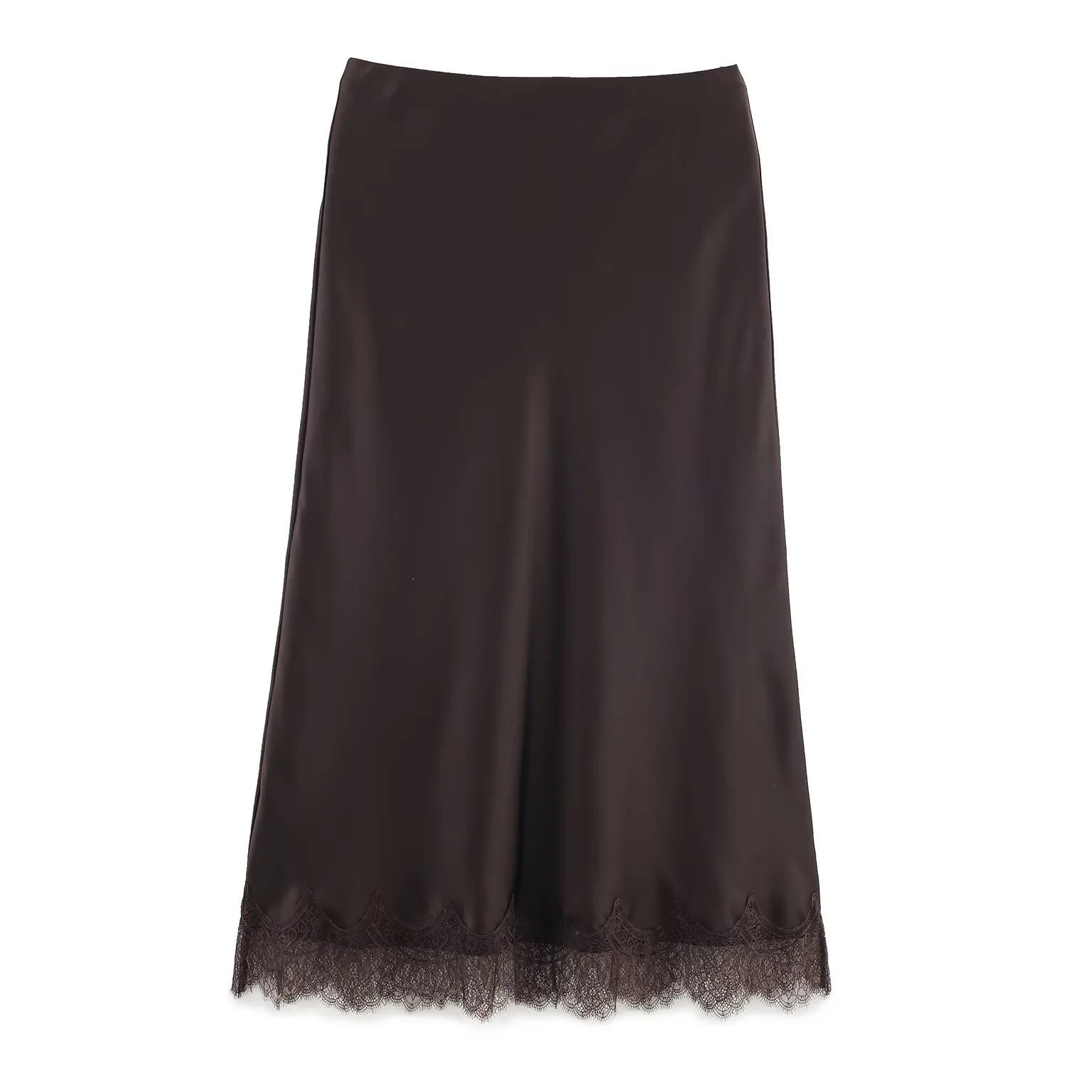 SAW Independent Station Sexy Lace Patchwork Satin Feel Mini Skirt Autumn Fashion Trendy Polyester Fiber Long A-Line Skirt