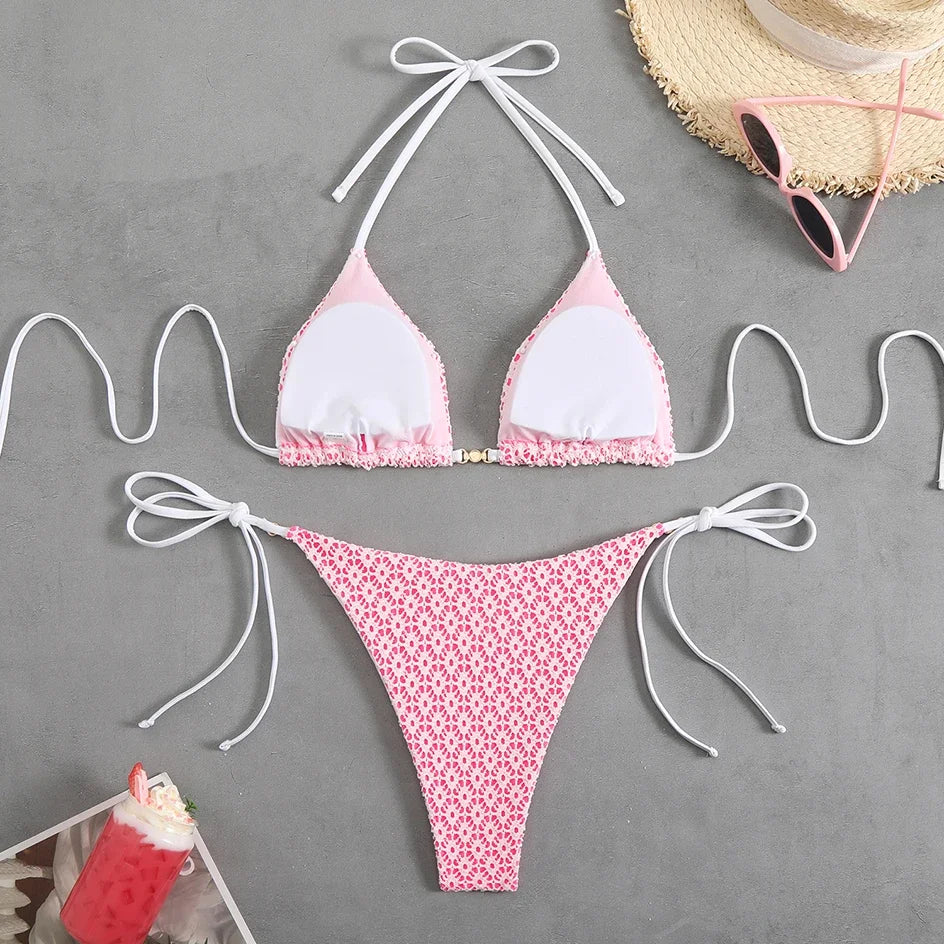 Sexy Micro Bikini 2025 Women Chain Swimsuit Female Swimwear Thong Bikinis Sets Brazilian Bathing Suit Beach Wear Lace Up Biquini