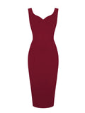 Tonval Sweetheart Neck Sleeveless Office Midi Pencil Dresses for Women 2023 Vintage Red Solid Elegant Slim Bodycon Dress