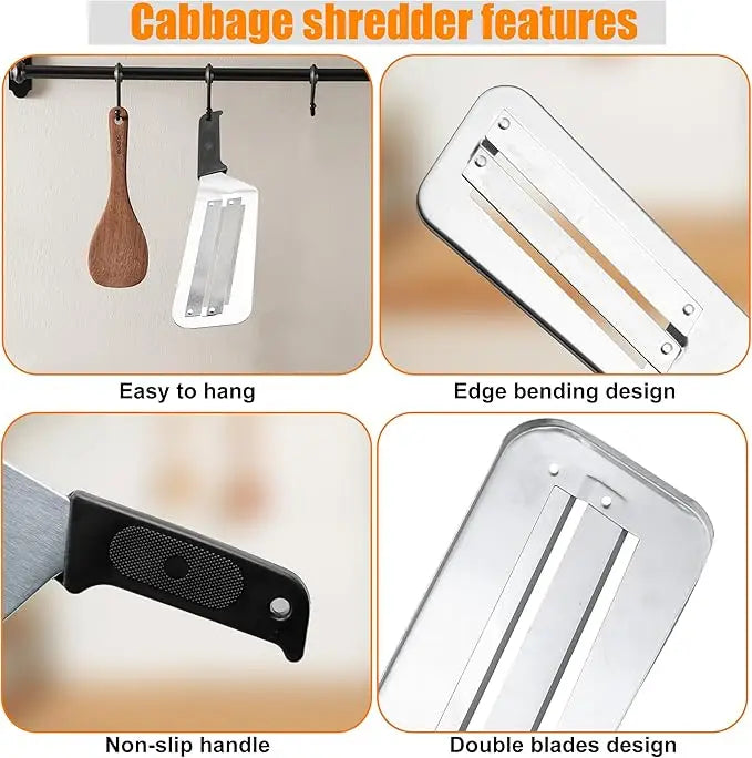 Stainless Steel Cabbage Chopper Black Kitchen Knife for Slicing Grating & Shredding - Sharp Blades Easy Clean Durable Ideal for Sauerkraut Coleslaw Vegetables