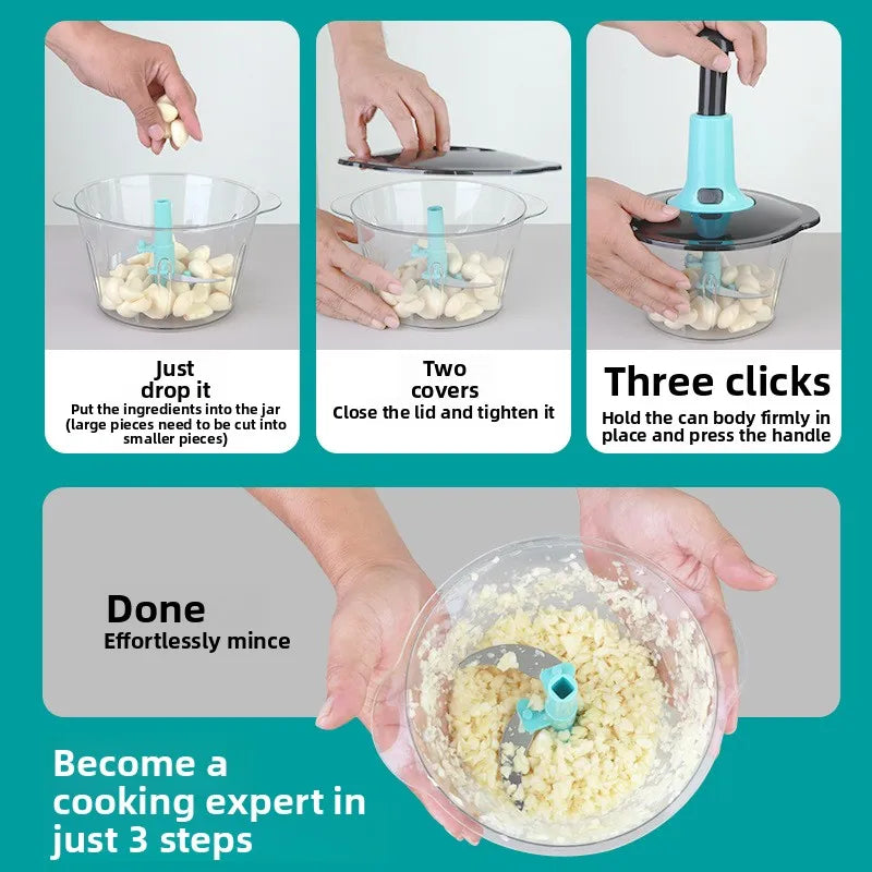 Handheld Vegetable Chopper Multifunction Kitchen Tool for Garlic Ginger Mincing Dicing Slicing with Large Capacity Container