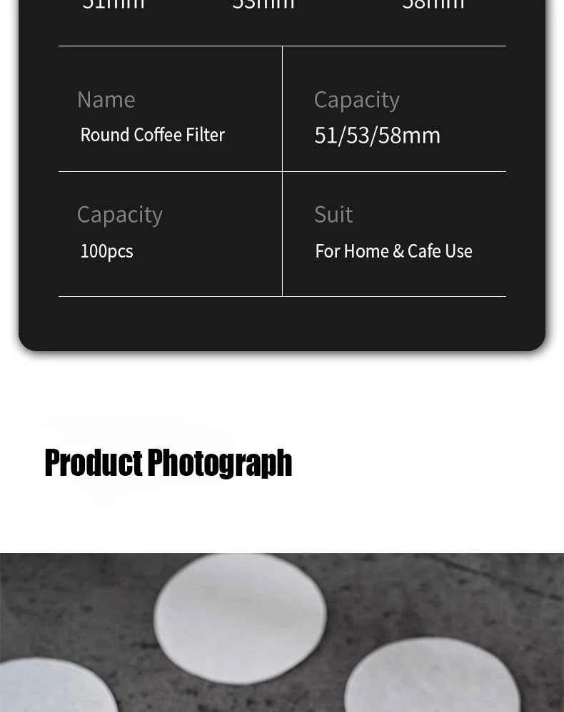 100 Pcs Coffee Paper Filter for Espresso Coffee Maker, 51/53/58mm Unbleached Espresso Filter Puck Screen Portafilter Paper