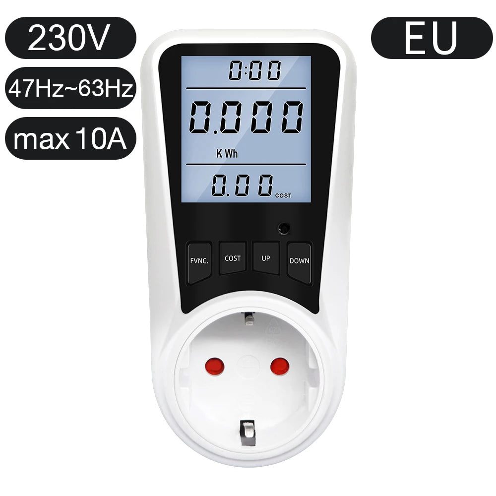 220V Digital Wattmeter AC EU Power Meter LCD Electricy Consumption Meter Socket Wattage Kwh Energy Test FR US BR Power Analyzer