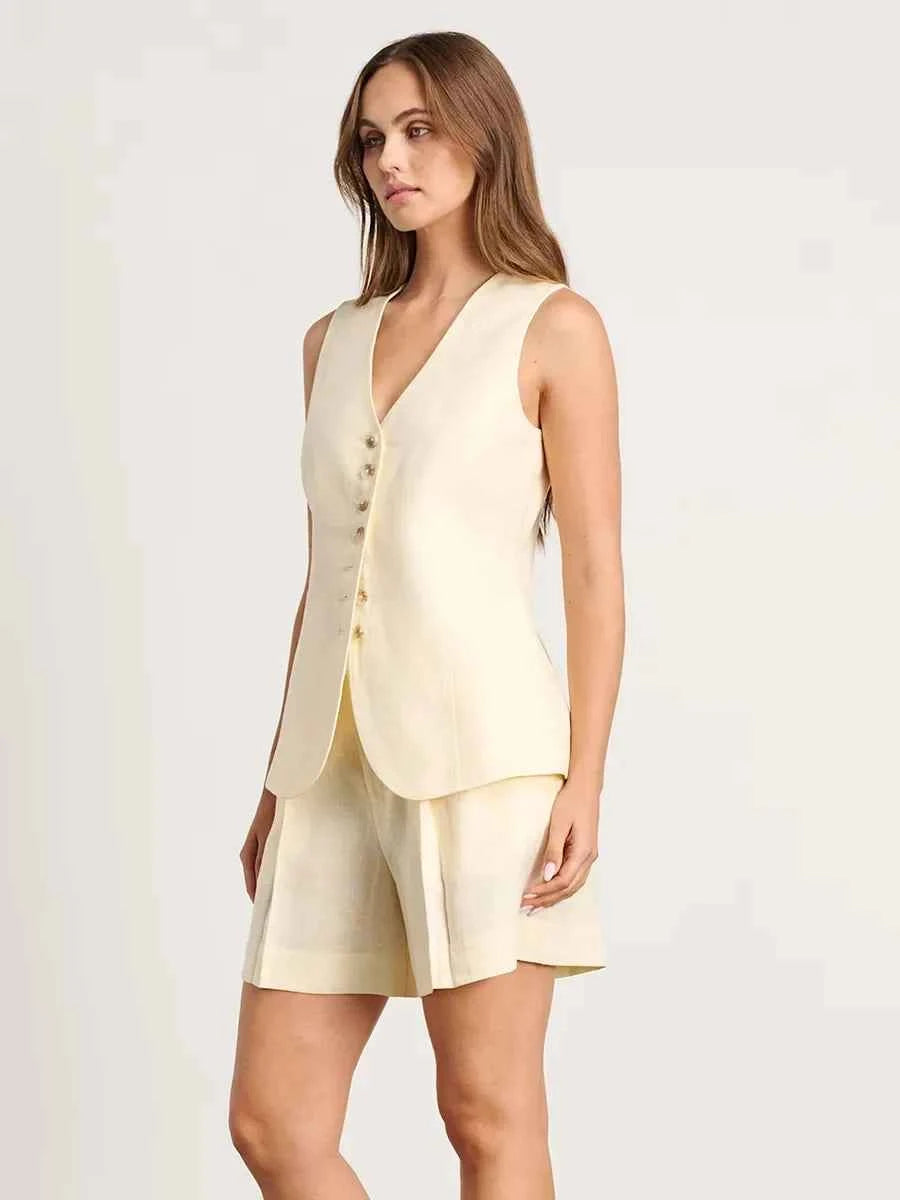 Wolfeel Cotton linen Chic Casual Vest Shorts Set Women's Fashion Commuter Sleeveless Tank Top Loose Shorts Suits Summer New