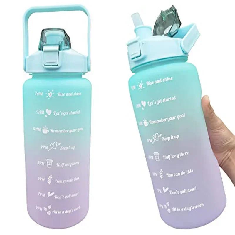 2 Liter Water Bottle with Straw Female Girls Large Portable Travel Bottles Sports Fitness Cup Summer Cold Water with Time Scale