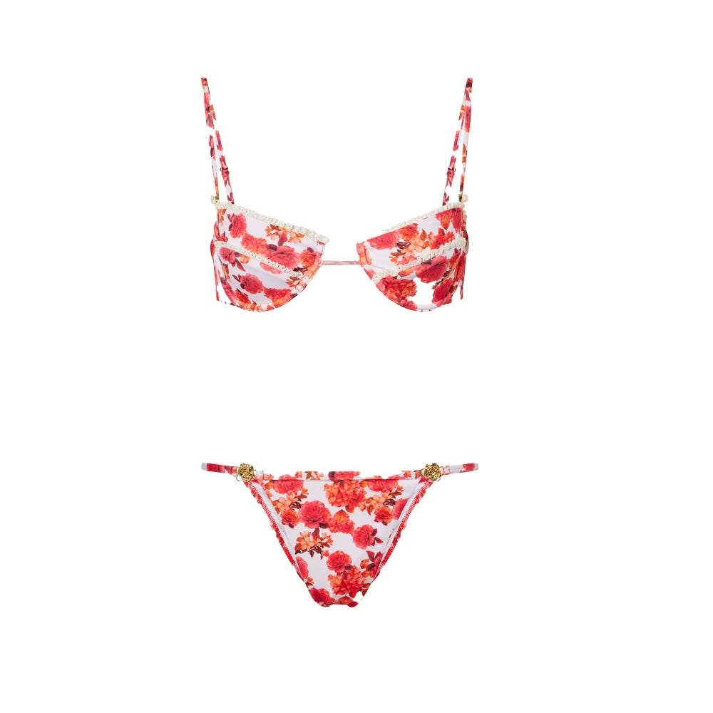 Print Bikini Swimsuit and Cover Up Bikini Set Women Sexy Lace Swimwear High Leg  Bathing Suit Beachwear Biquini