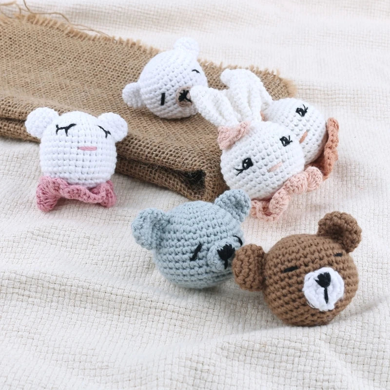 Crochet Animal Baby Pacifier Clip Accessories Handmade Knitted Bunny Teether Beads Newborn Nipple Clip Dummy Soother Holder Toy