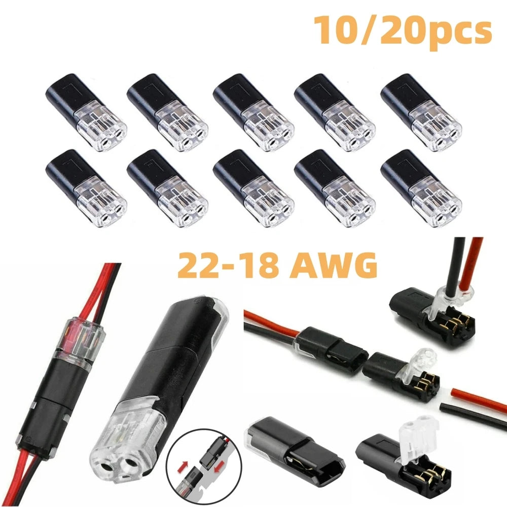 10/20pcs Double-Wire Plug-in Connector with Locking Buckle-Pluggable LED Wire Connectors 2 Pin 2 Way Electrical Wire Connector