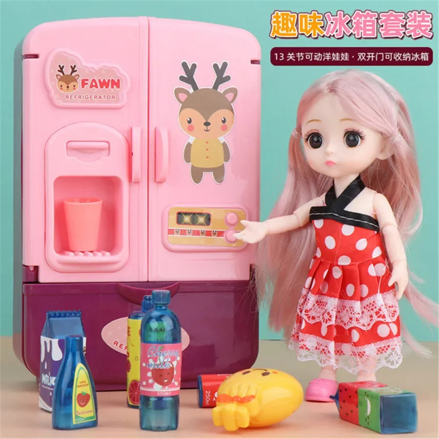 Kids Toy Fridge Mini Double Door Refrigerator Baby Toys Furniture Simulation Pretend Play Kitchen Toys Accessories Role Play
