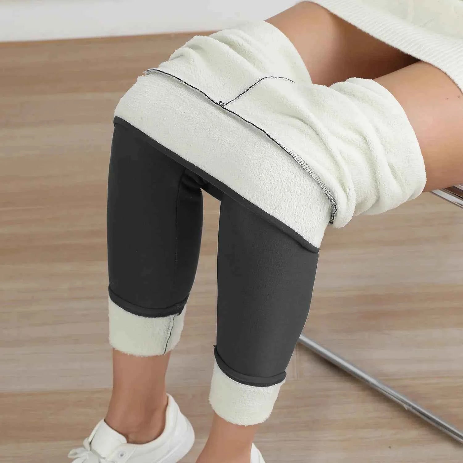 Autumn Winter Warm Fleece Women Leggings Velvet Thicken High Waist Tights Elastic Slim Solid Color Leggings Prevent Cold Tights