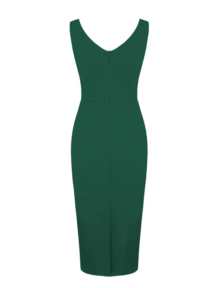 Tonval Sweetheart Neck Sleeveless Office Midi Pencil Dresses for Women 2023 Vintage Red Solid Elegant Slim Bodycon Dress