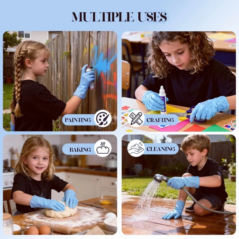Kids Disposable Nitrile Gloves for 6-15 Years Students 4Mil Latex Powder Free Cleaning Gloves for Kids Crafting Cooking Painting