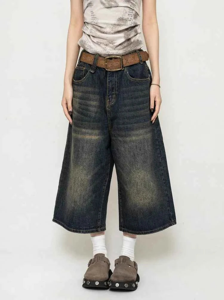 Fashion Harajuku Vintage High Waist 2000S Blue Denim Shorts Women's Casual Loose Fit Y2K Punk Streetwear Style Baggy Shorts