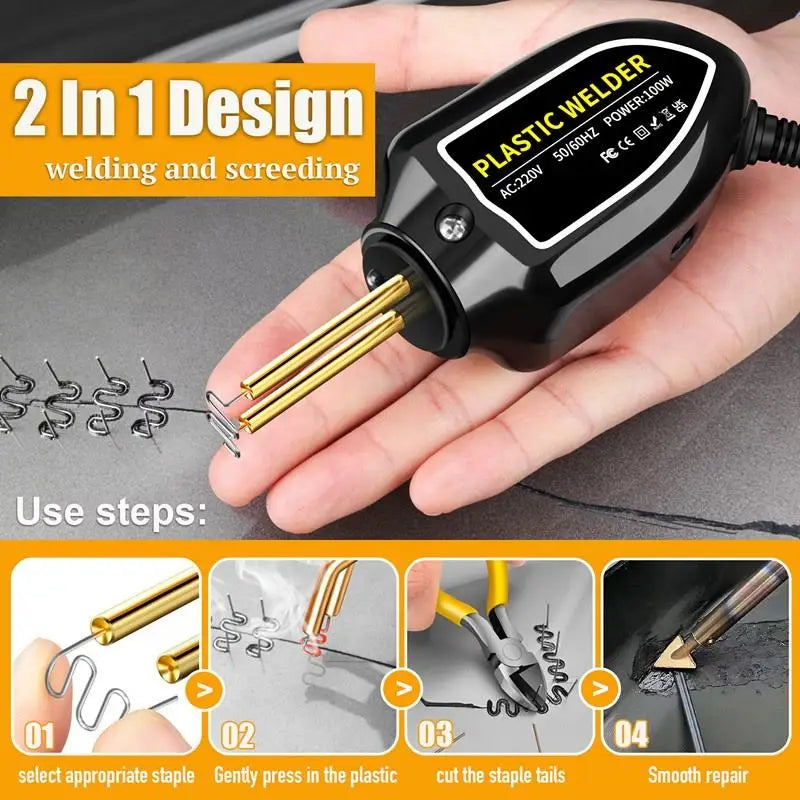 Mini 100W Plastic Welding Machine Plastic Welder Gun 200pcs Hot Stapler Bumpers Heat Gun Plastic Welder Soldering Repair Tools