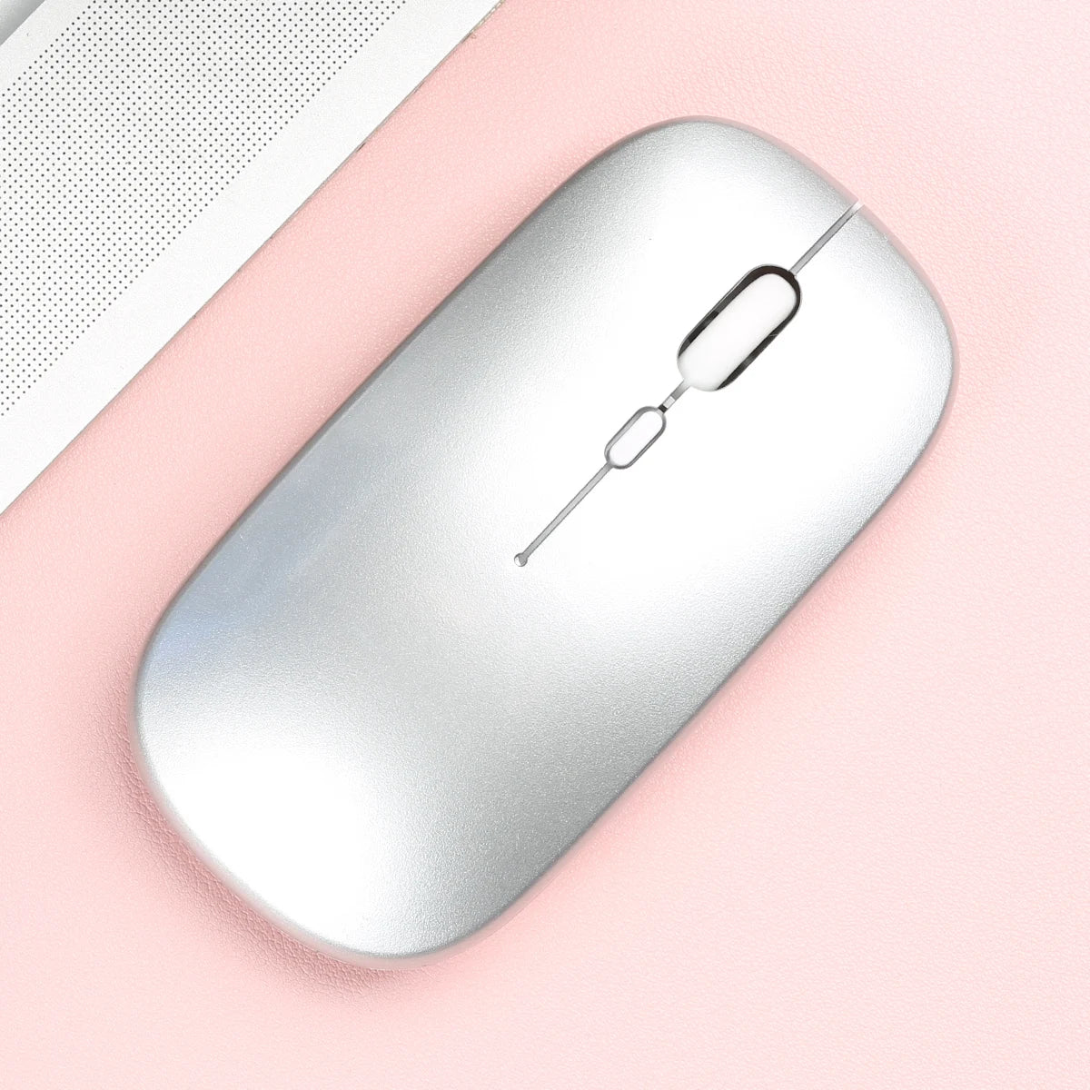 Glossy-Silver Color Wireless Bluetooth Mouse For Laptop, Tablet & Phone