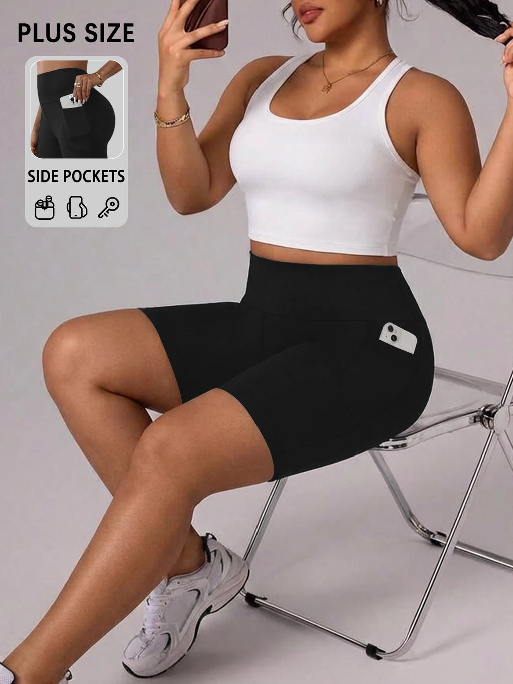 Plus Size Women Athletic Shorts with Pockets.5 Inch High Waisted Biker Super Soft Tummy Control No See Through