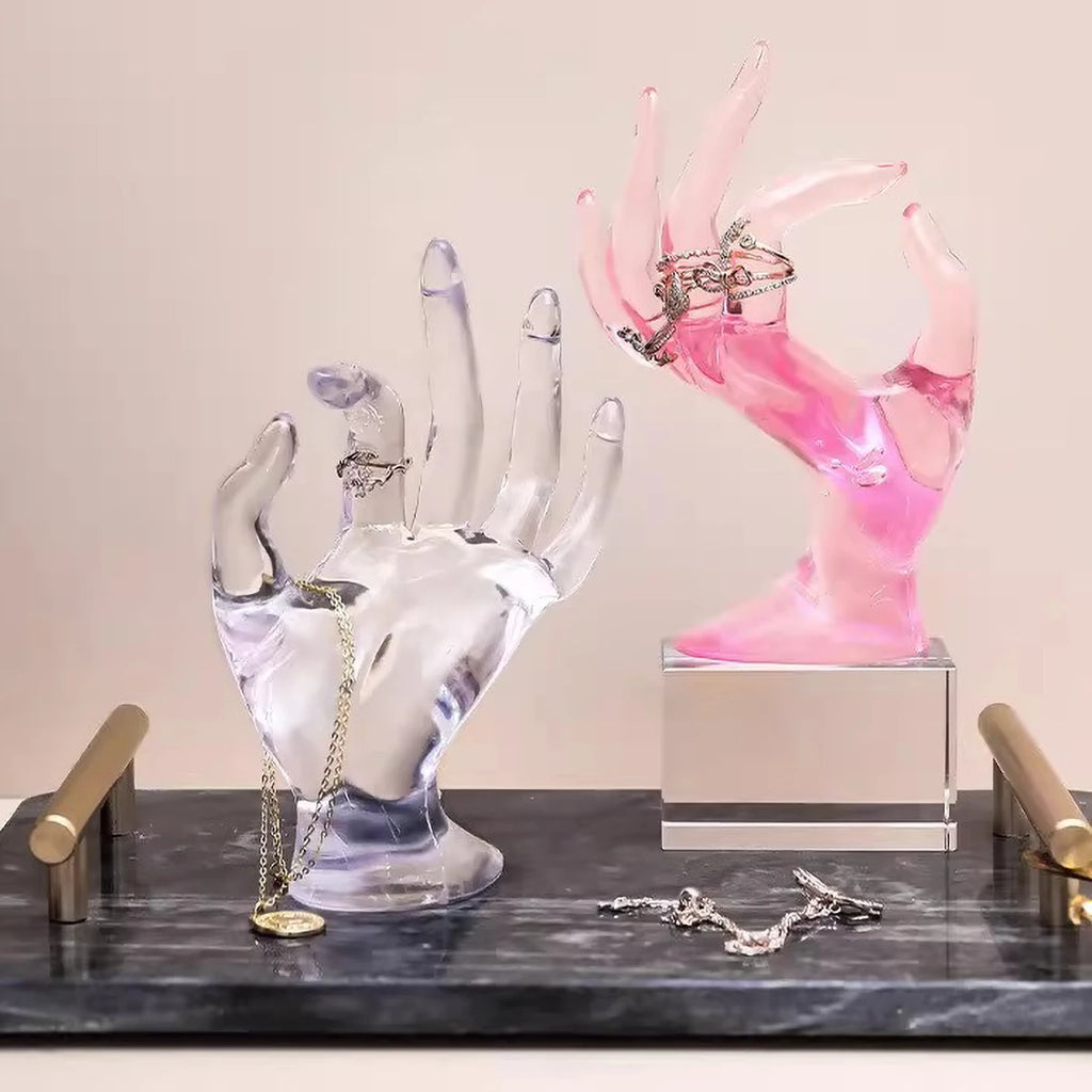 Artistic Hand-Shaped Ring Display Stand - Multi-Functional Plastic Jewelry Organizer for Rings, Bracelets & Necklaces