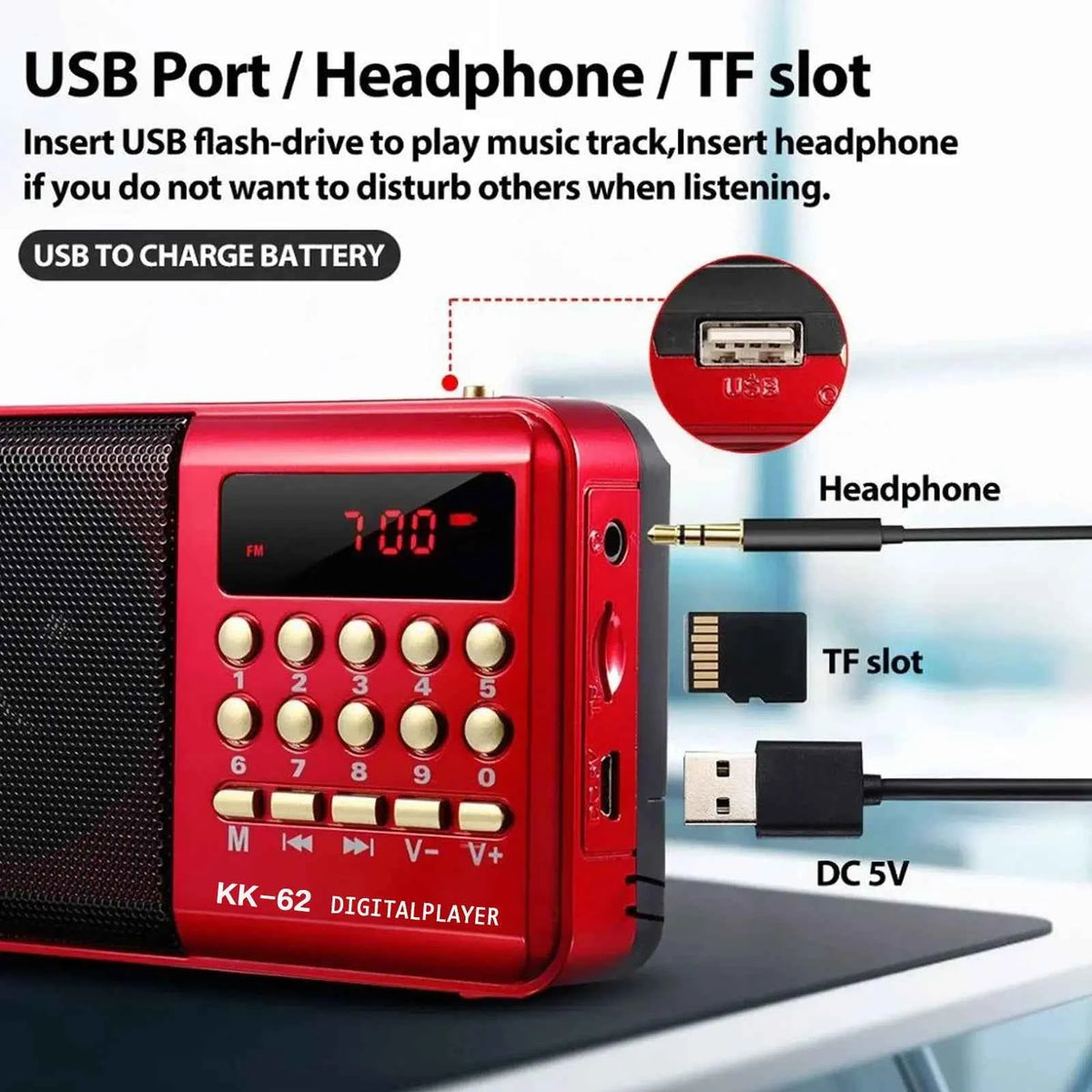 Portable FM Radio Speaker – Rechargeable MP3 Player