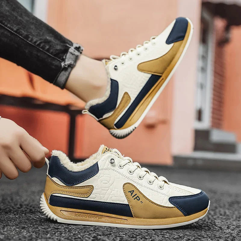 Winter Men's Shoes Casual Running Shoes Trendy Versatile Anti-Slip Sports Cotton Shoes with Plush for Warmth Wear-resistant