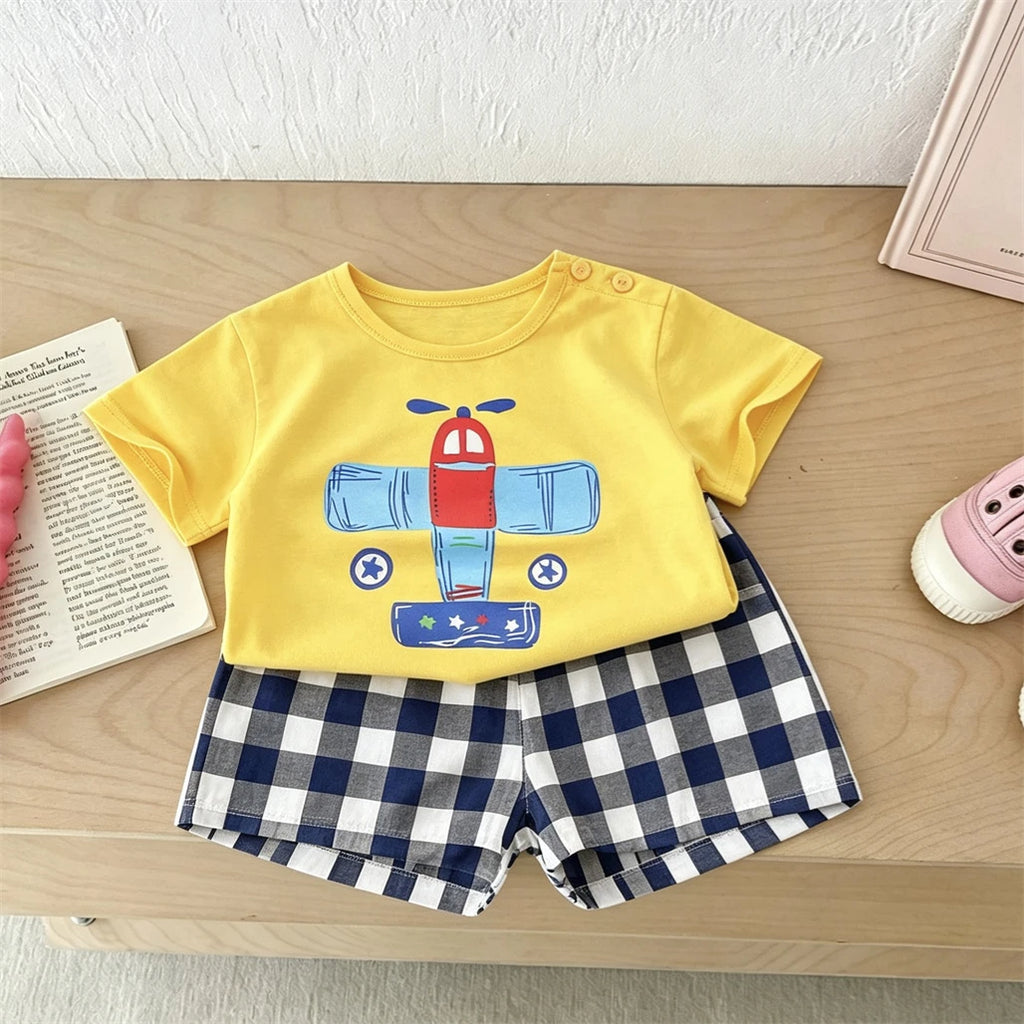 Boys Trendy Costume Printed T-shirt+Shorts Casual Sports Wear Cartoon Tees All-match Shorts Two Piece Set Toddler Clothing