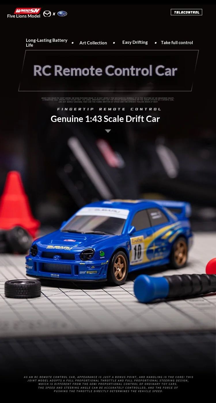 WHOOSH Licensed 1:43 Scale Mini RC Drift Car Full Proportional Remote Control Subaru WRC WRX STI Mazda RX7 Desktop Toy For Boys