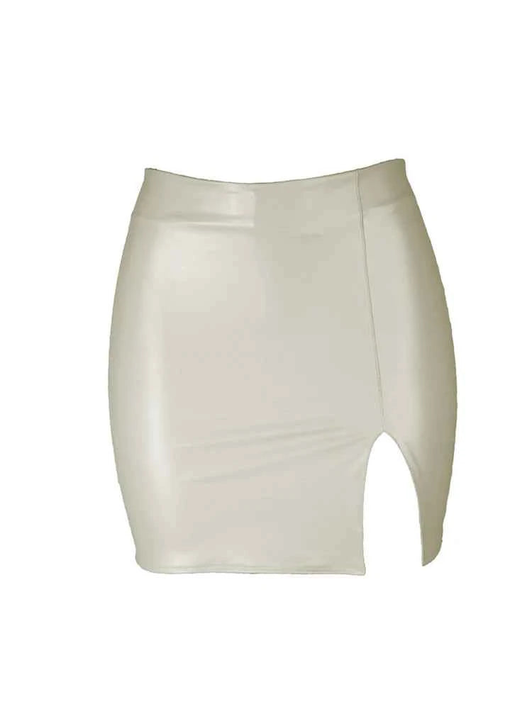 2025 Women Leather Night Clubwear Skirts Summer Pure Color PU-leather Zipper Sexy Hip Leather Mini Skirts