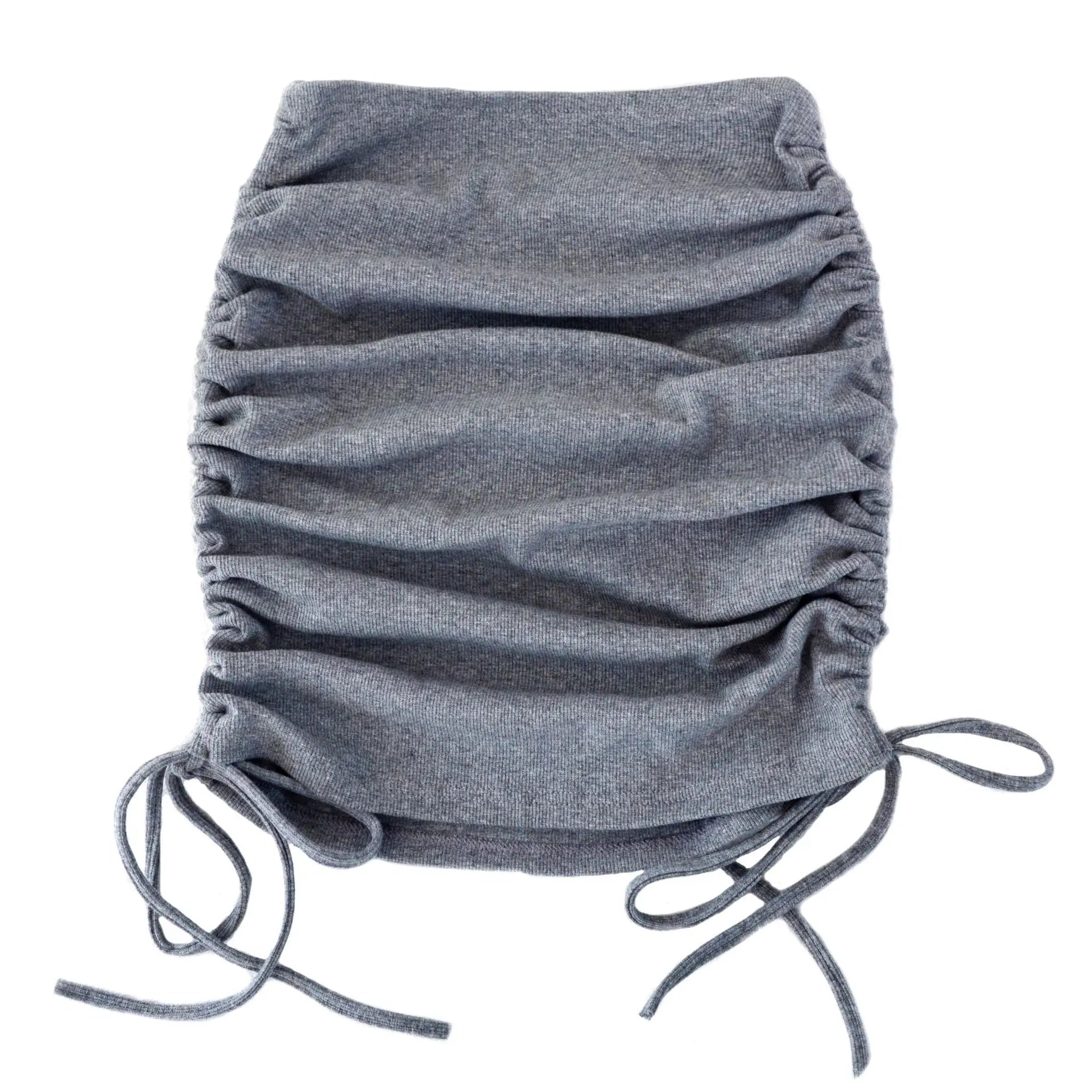 Woman Summer Mini Skirts Solid Color Cotton Folds Ladies Knitting Thread Side Draw String Elastic Sexy Skirts Womens WSL4321