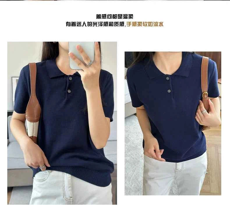 WinvyNee Summer Women's Clothing Cotton Polo T-shirt Short Sleeve Polo Collar Clothes Solid Casual Pullover Female Tops A1002029