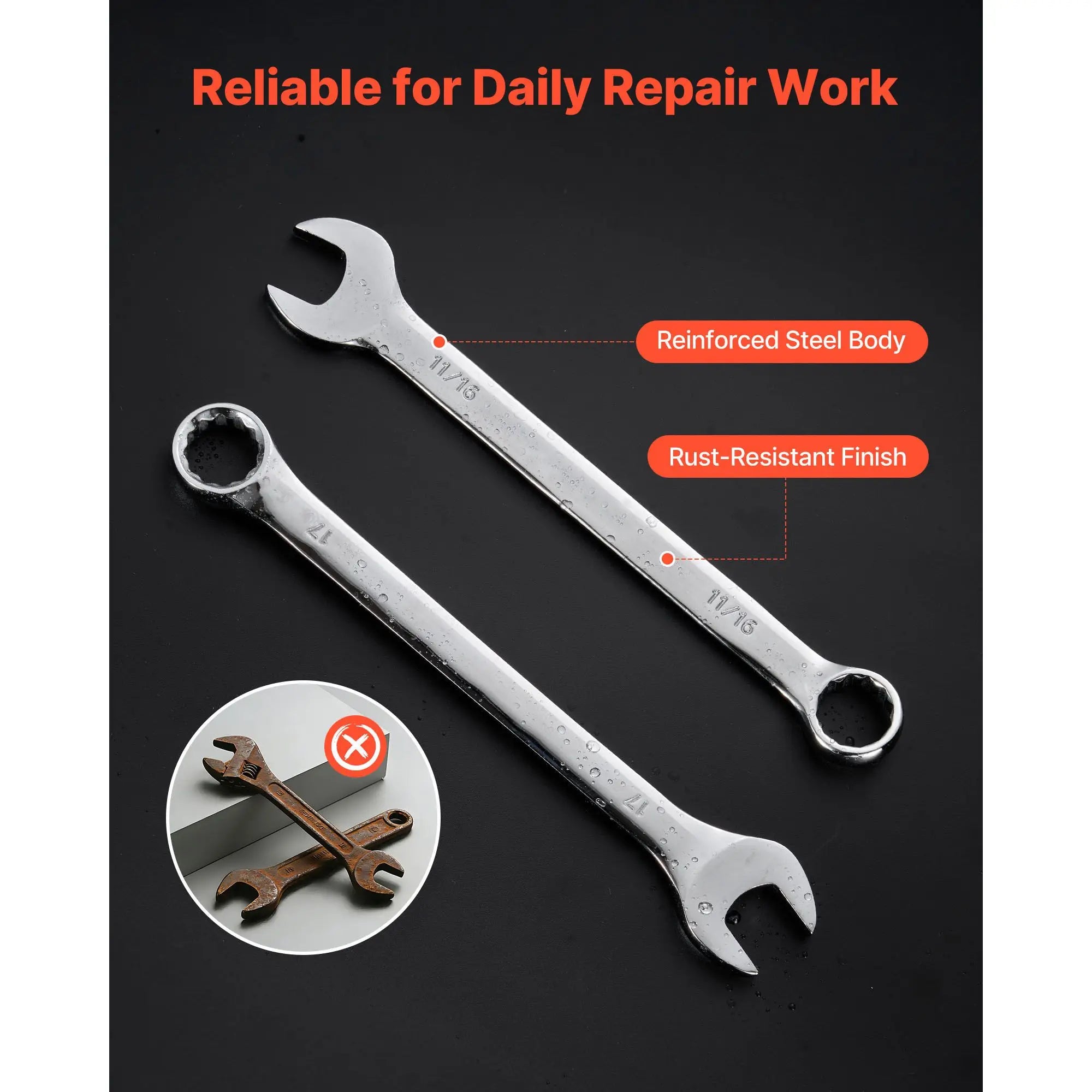 "12-Point 32-Piece SAE/Metric Combination Wrench Set with 15 Angled & Box End Wrenches (13mm)"
