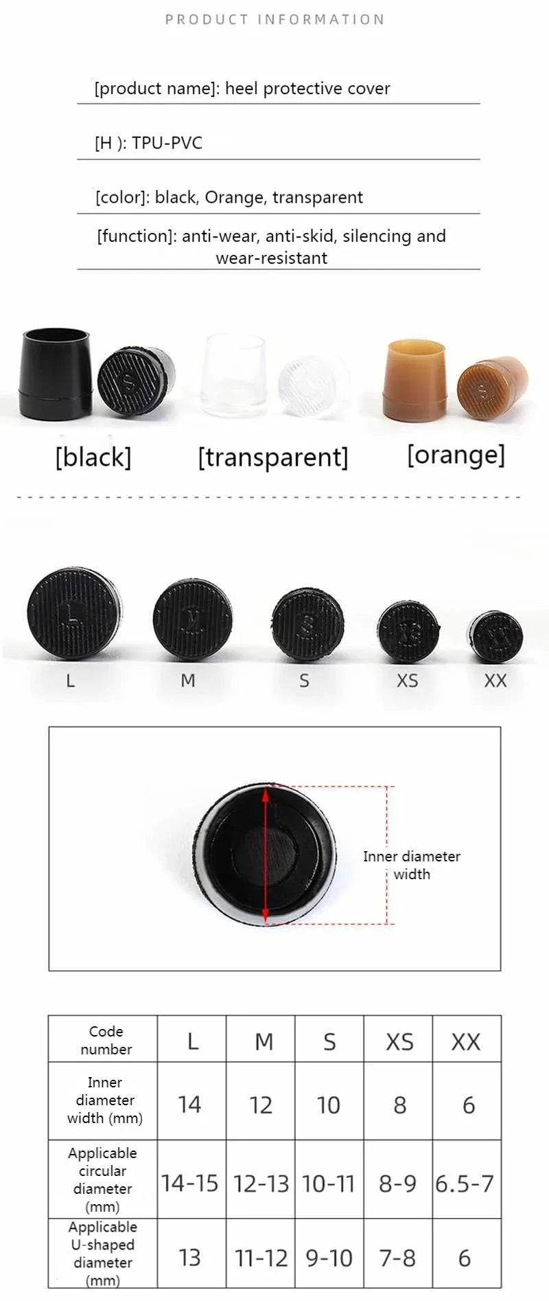 Thin Heel Protector Silicone Non-slip Wearable Heel Cover Round Woman High Heels Protective Cover TPU/PVC Material Soft Damping