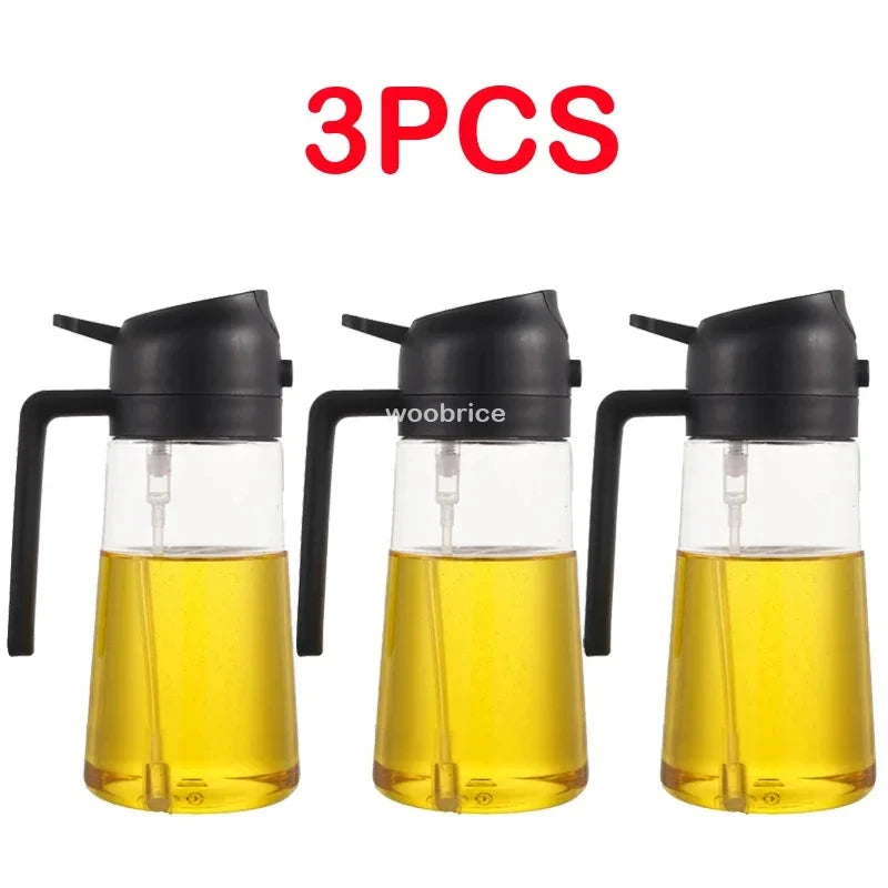 2-in-1 Plastic Oil Dispenser Sprayer 16oz Leakproof Olive Oil Bottle for Cooking Air Fryer BBQ  Picnic Kitchen Tools