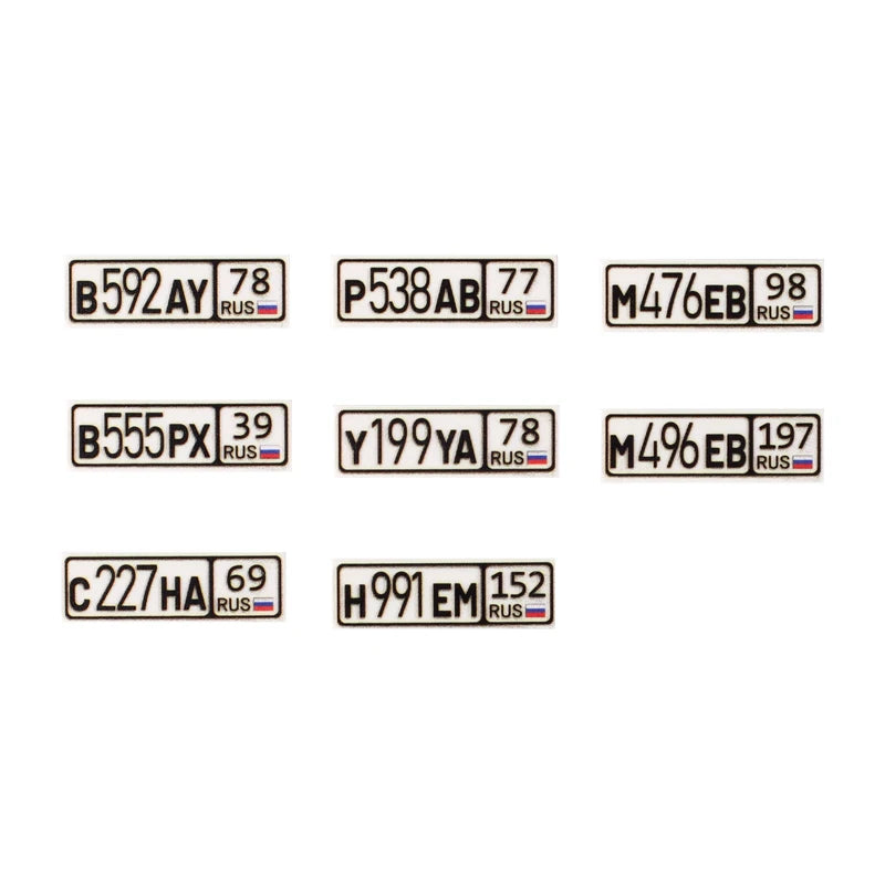 MOC City Car License Plate Printed Building Blocks Kit US Russian French German Vehicle Accessories Parts Compatible Bricks Toys