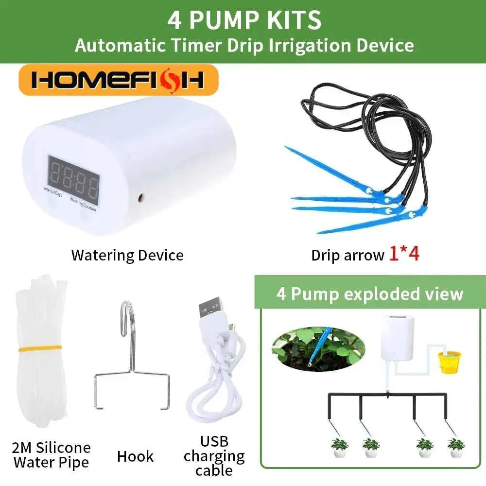HOMEFISH Automatic Plant Flower Watering Pump Home Sprinkler Drip Irrigation Device 4/8/16 Heads Timer System Kit Garden Tool