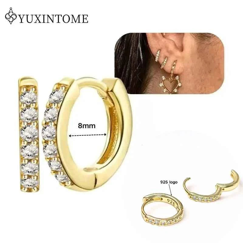 Women's 925 Sterling Silver Ear Needle Crystal Zircon Water Droplets Stud Hoop Gold Huggie Earrings Premium Luxury Party Jewelry