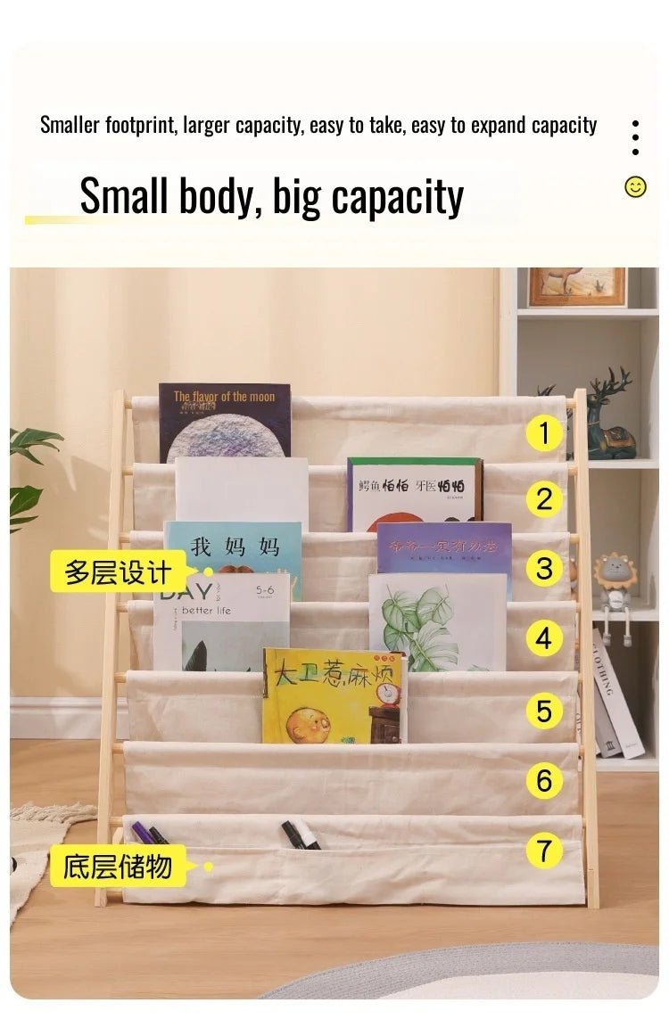 Home Multitier Solid Wood Reading Bookshelf Removable Floor Storage Bookshelf Children's Picture Book Organizer Storage Bookcase