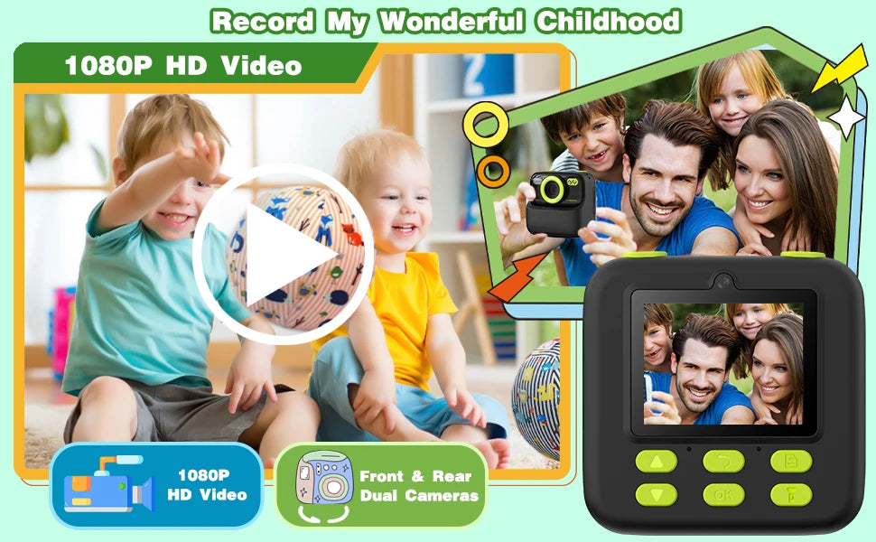 Kids Instant Print Camera, Birthday Gifts for Boys and Girls, Kids Digital Camera Toys, 1080P HD Video, Boy Gifts/Girl Gifts